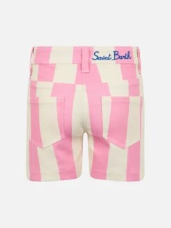 Alternative view of MC2 Saint Barth Girl Pink Striped Print Denim Bermuda Cancun