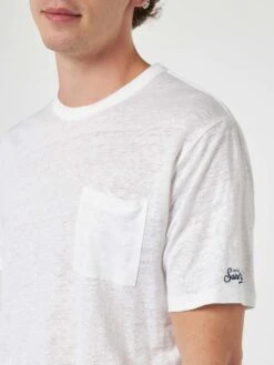MC2 Saint Barth Man Off-white Linen Jersey T-shirt Ecstasea With Pocket