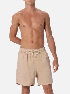 MC2 Saint Barth Man Mid-length Beige Linen Swim-shorts Gustavia -MC2 Saint Barth Store GUS0008 00023F 01 3214642d e0b4 47e9 b8f6 ee39b22e51b9