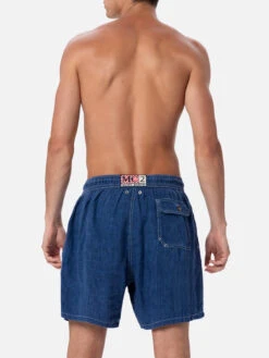 MC2 Saint Barth Man Mid-length Denim Blue Linen Swim-shorts Gustavia 11 MC2 Saint Barth Man Mid-length Denim Blue Linen Swim-shorts Gustavia -MC2 Saint Barth Store GUS0008 00124F 03
