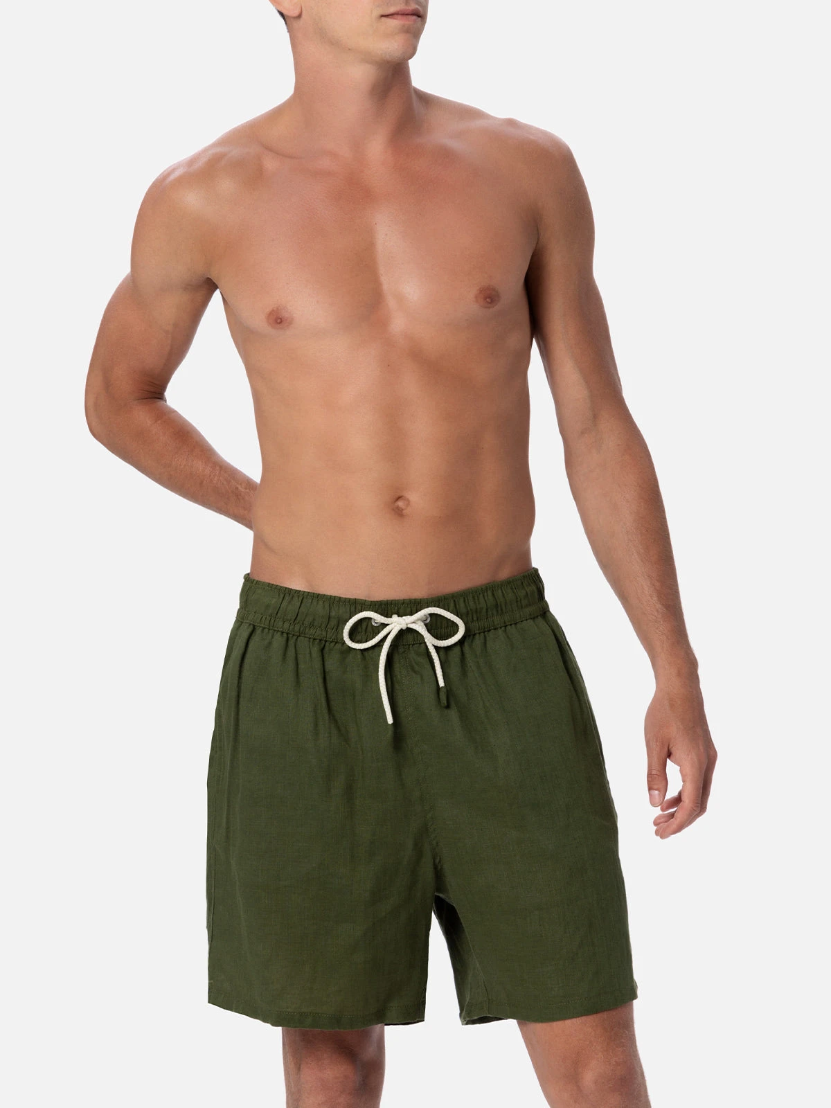 MC2 Saint Barth Mid-length Military Green Linen Swim-shorts Gustavia 6 MC2 Saint Barth Mid-length Military Green Linen Swim-shorts Gustavia - Image 4