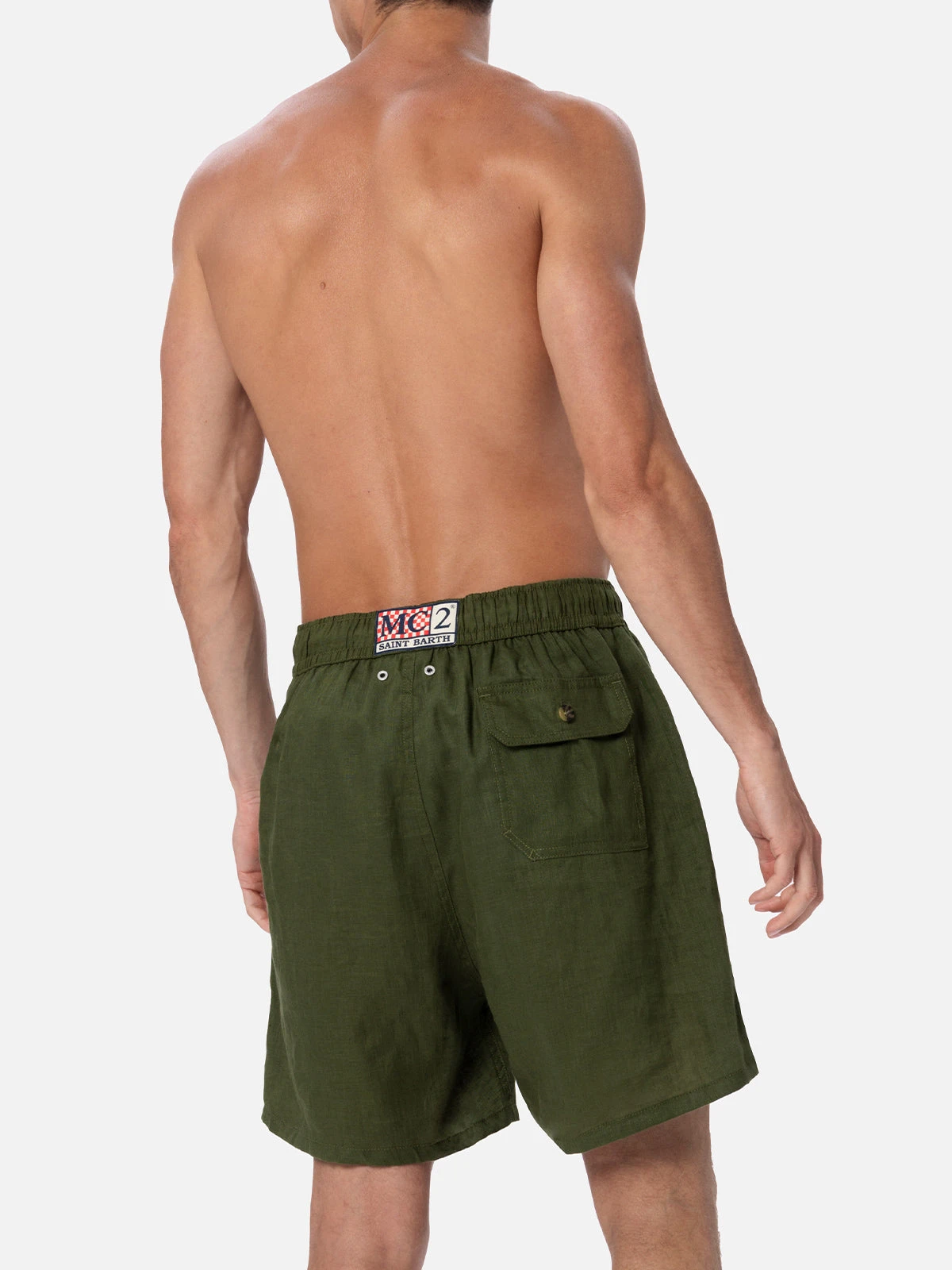 MC2 Saint Barth Mid-length Military Green Linen Swim-shorts Gustavia 7 MC2 Saint Barth Mid-length Military Green Linen Swim-shorts Gustavia - Image 5