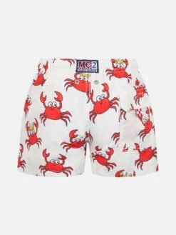Alternative view of MC2 Saint Barth Boy Mid-length Jean Swim-shorts With King Crab Print