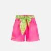 MC2 Saint Barth Girl Fluo Pink Upcycled Denim Shorts With Embroidery