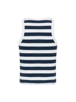 Alternative view of MC2 Saint Barth Blue Jr Navy Blue Striped Rib-knit Cotton Crop Tank With Embroidery
