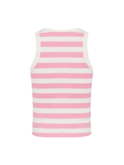 Alternative view of MC2 Saint Barth Blue Jr Pink Striped Rib-knit Cotton Crop Tank With Embroidery