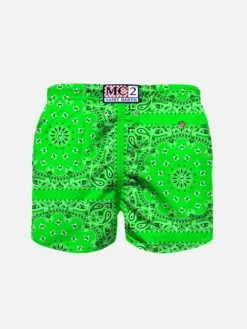 Alternative view of MC2 Saint Barth Boy Fluo Green Swim Shorts With Bandanna Print