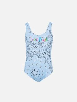 MC2 Saint Barth Cara One-piece Swimsuit With Light Blue Bandanna Print