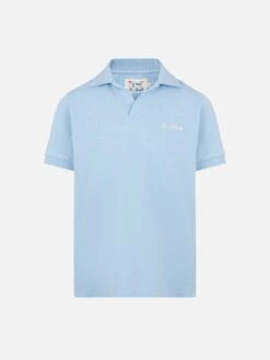 MC2 Saint Barth Light Blue Cotton Piquet Buttonless Polo Shirt Charles Jr