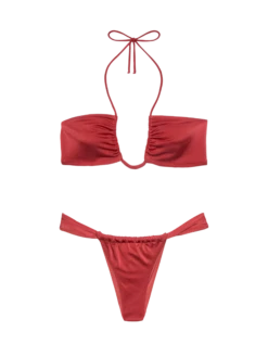MC2 Saint Barth Noelle Shimmer Brick Red Cheekiest Swim Briefs - Dahlia Shimmer Brick Red Bandeau Top