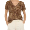 MC2 Saint Barth Linen Jersey V-neck T-shirt Eloise With Animalier Print -MC2 Saint Barth Store UID ELOI00103838H WOMAN T SHIRT BROWN 0 0 20250415113500 1