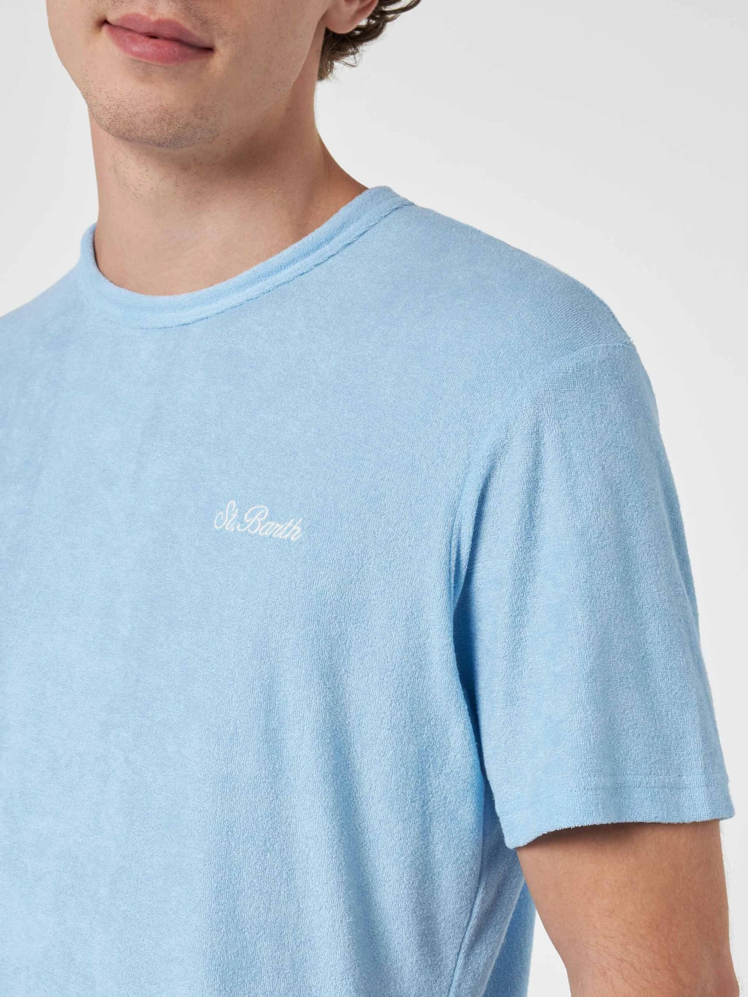 MC2 Saint Barth Man Light Blue Terry T-shirt Gary With St. Barth Embroidery 3 MC2 Saint Barth Man Light Blue Terry T-shirt Gary With St. Barth Embroidery