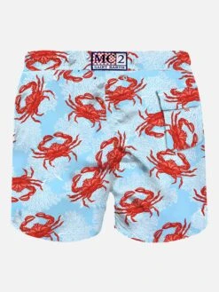 Alternative view of MC2 Saint Barth Light Blue Mid-length Swim Shorts With Crab Print