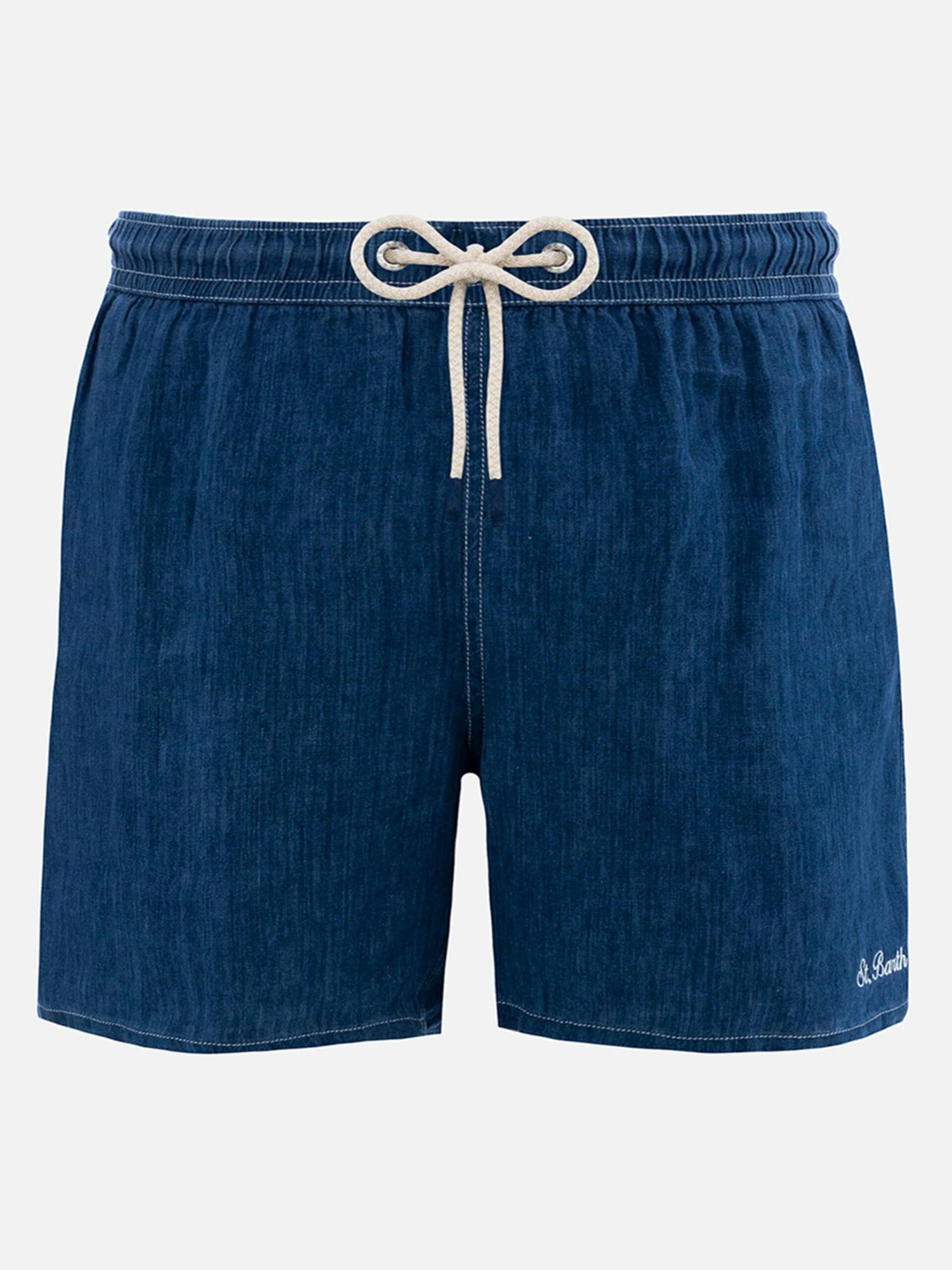 MC2 Saint Barth Man Mid-length Denim Blue Linen Swim-shorts Gustavia 3 MC2 Saint Barth Man Mid-length Denim Blue Linen Swim-shorts Gustavia