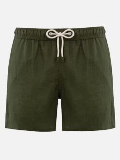 MC2 Saint Barth Man Mid-length Military Green Linen Swim-shorts Gustavia