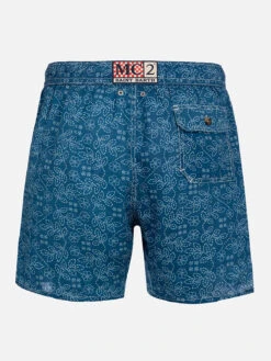 Alternative view of MC2 Saint Barth Man Mid-length Linen Swim-shorts Gustavia With Sashiko Print