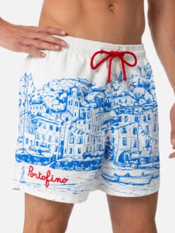 MC2 Saint Barth Man Mid-length Gustavia Swim-shorts With Portofino Placed Print 9 MC2 Saint Barth Man Mid-length Gustavia Swim-shorts With Portofino Placed Print -MC2 Saint Barth Store UID GUS000901007F MAN SWIMSHORT WHITE 03