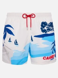 MC2 Saint Barth Mid-length Gustavia Swim-shorts With Cannes Postcard Placed Print