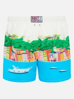 Alternative view of MC2 Saint Barth Mid-length Gustavia Swim-shorts With Portofino Postcard Placed Print