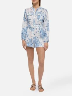 MC2 Saint Barth Hanniel Linen Playsuit With Butterfly Toile De Jouy Print