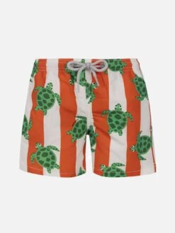 MC2 Saint Barth Boy Mid-length Jean Swim-shorts With Sea Turtle Print