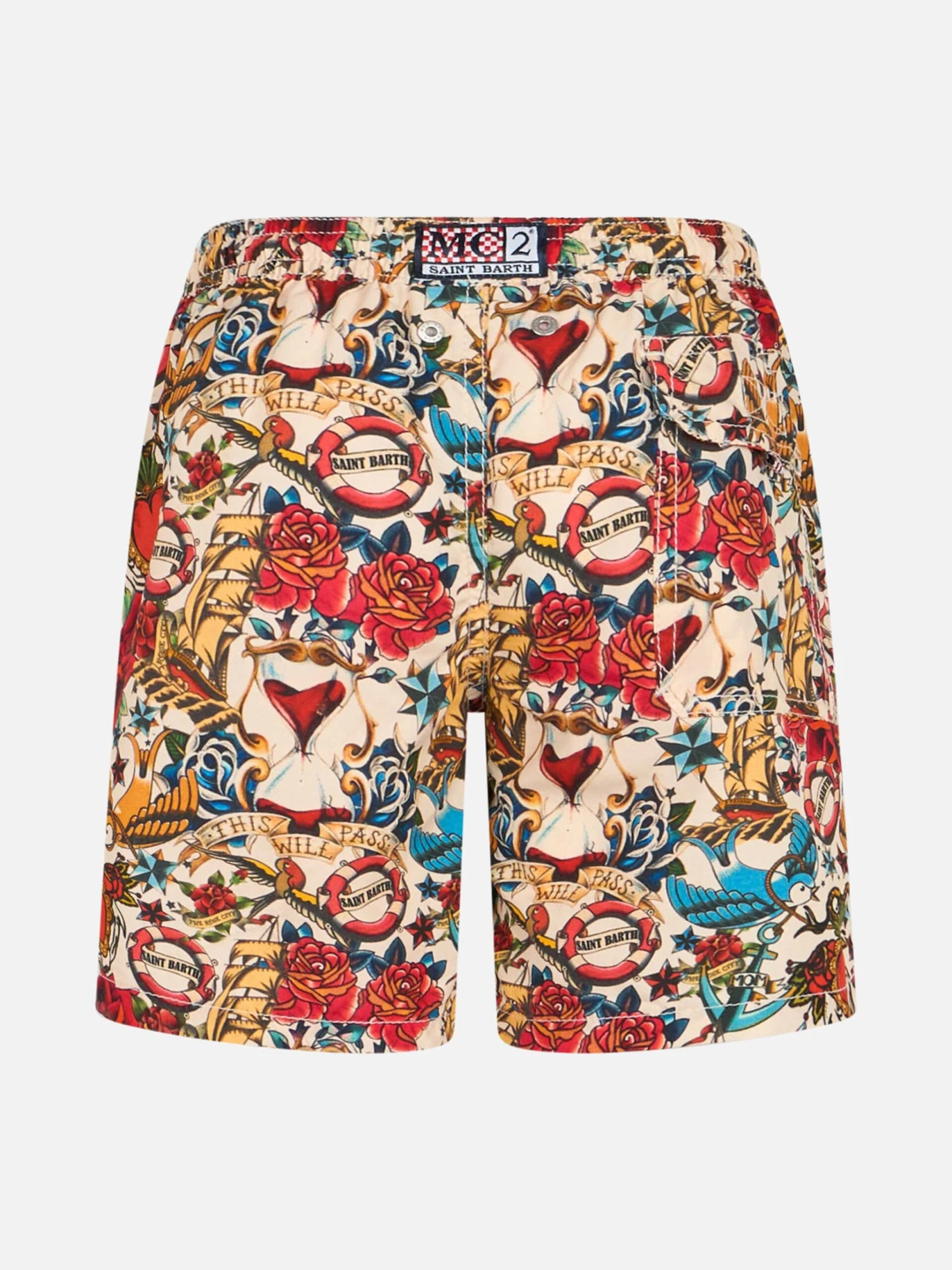 MC2 Saint Barth Boy Mid-length Jean Swim-shorts With Striped Print 4 MC2 Saint Barth Boy Mid-length Jean Swim-shorts With Striped Print - Image 2