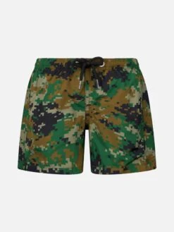 MC2 Saint Barth Boy Lightweight Fabric Swim-shorts Jean Lighting With Pixel Camouflage Print