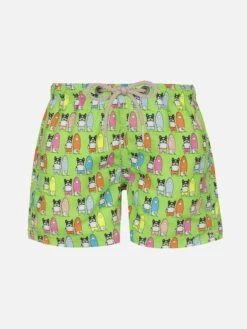 MC2 Saint Barth Boy Lightweight Fabric Swim-shorts Jean Lighting With Surfer Dogs Print