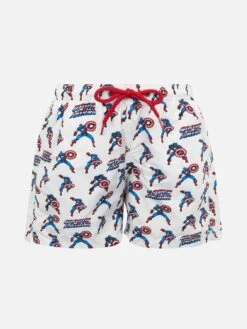 MC2 Saint Barth Boy Lightweight Fabric Swim-shorts Jean Lighting With Captain America Print | MARVEL SPECIAL EDITION