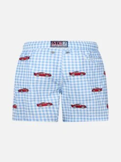 Alternative view of MC2 Saint Barth Boy Seersucker Swim-shorts Jean With Cars Embroidery