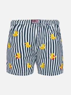 Alternative view of MC2 Saint Barth Boy Striped Swim Shorts With Embroidered Ducks
