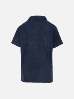 Alternative view of MC2 Saint Barth Boy Navy Blue Terry Polo Shirt Jeremy Jr With Striped Embossed Pattern