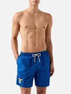 MC2 Saint Barth Lightweight Fabric Swim Shorts Lighting With Lazio Eagles Print | SS LAZIO SPECIAL EDITION