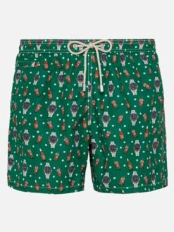 MC2 Saint Barth Lightweight Fabric Swim Shorts Lighting With Watch And Beer Print