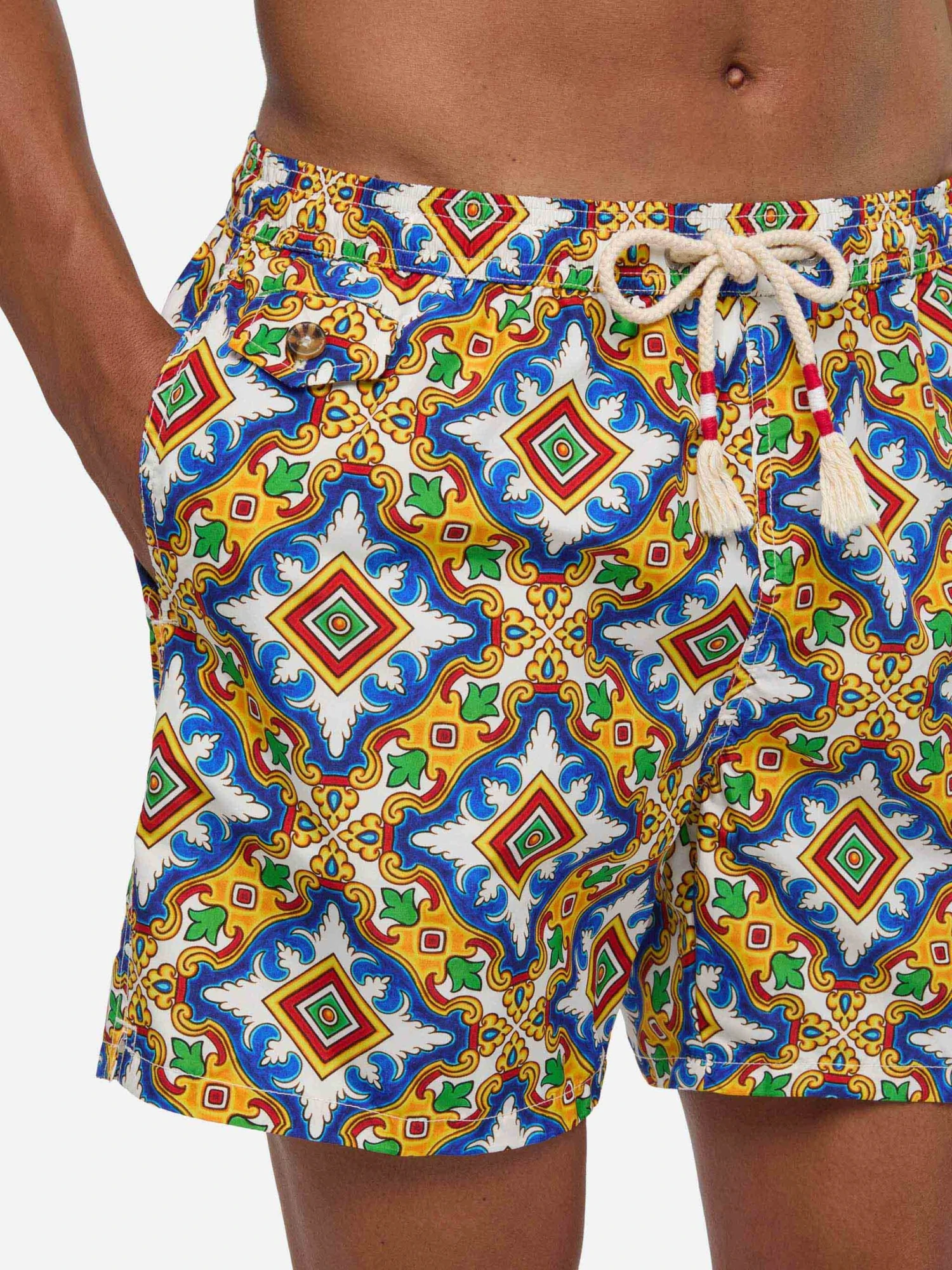 MC2 Saint Barth Man Light Fabric Swim Shorts With Majolica Print 6 MC2 Saint Barth Man Light Fabric Swim Shorts With Majolica Print - Image 4