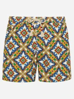 MC2 Saint Barth Man Light Fabric Swim Shorts With Majolica Print