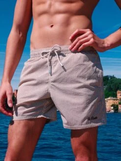 Alternative view of MC2 Saint Barth Seersucker Beige Striped Classic Light Swim Shorts Patmos