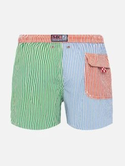 Alternative view of MC2 Saint Barth Patmos Jr Seersucker Striped Mid-length Swim Shorts