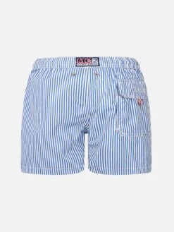 Alternative view of MC2 Saint Barth Boy Seersucker Striped Mid-length Swim Shorts Patmos Jr