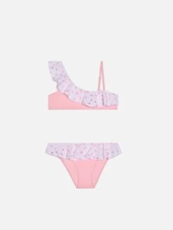 MC2 Saint Barth One-shoulder Ruffled Bikini Rosalie In Pink Sangallo Lace