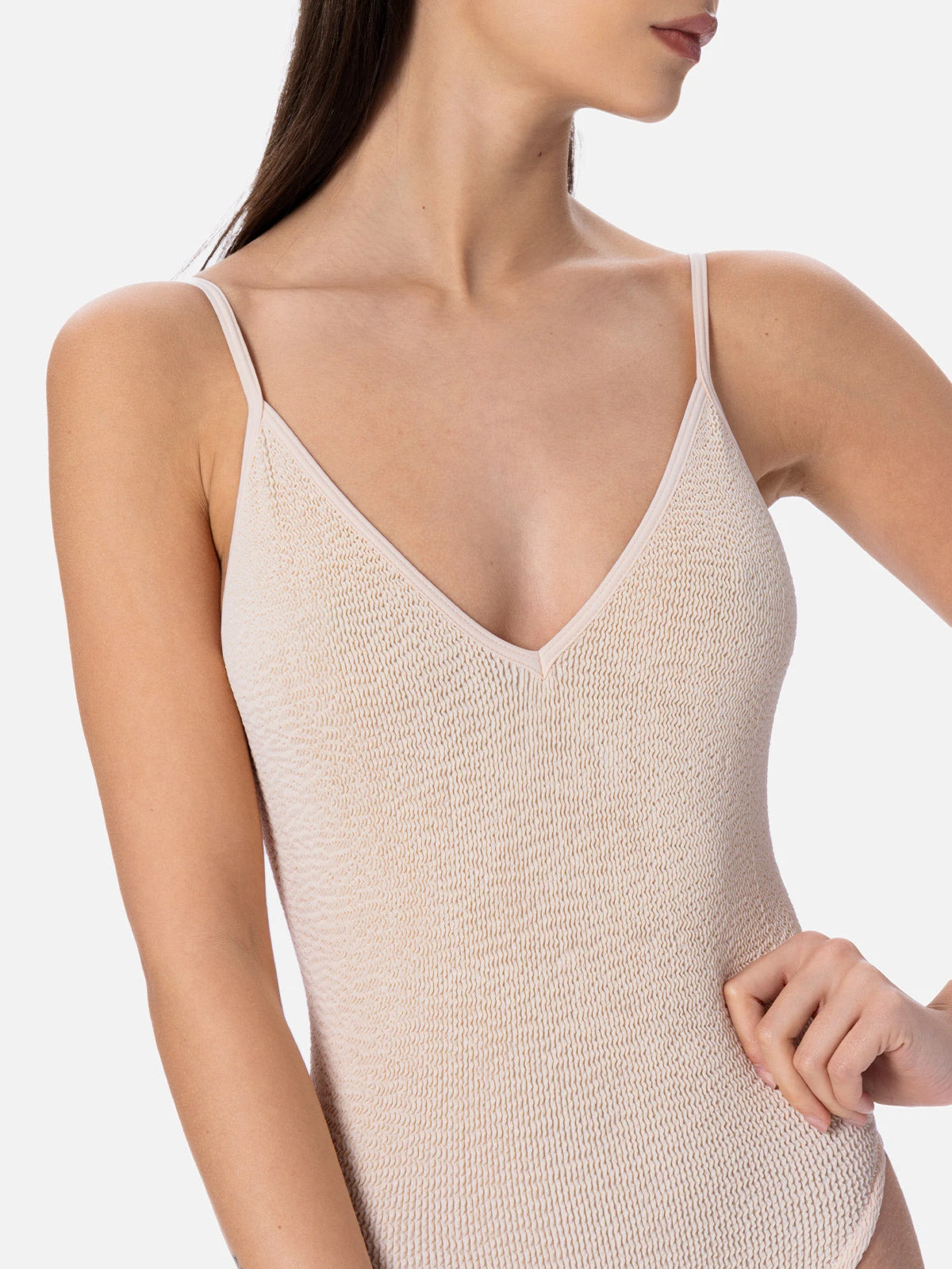 MC2 Saint Barth Woman Beige Crinkle One Piece Swimsuit Susanne 5 MC2 Saint Barth Woman Beige Crinkle One Piece Swimsuit Susanne - Image 3