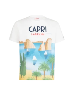 MC2 Saint Barth Boy Cotton T-shirt With Capri Postcard Print