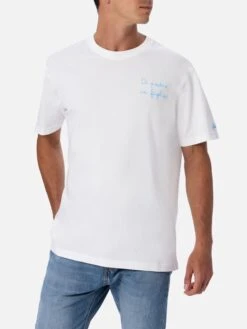Alternative view of MC2 Saint Barth Cotton T-shirt With Di Padre In Figlio Embroidery | SS LAZIO SPECIAL EDITION