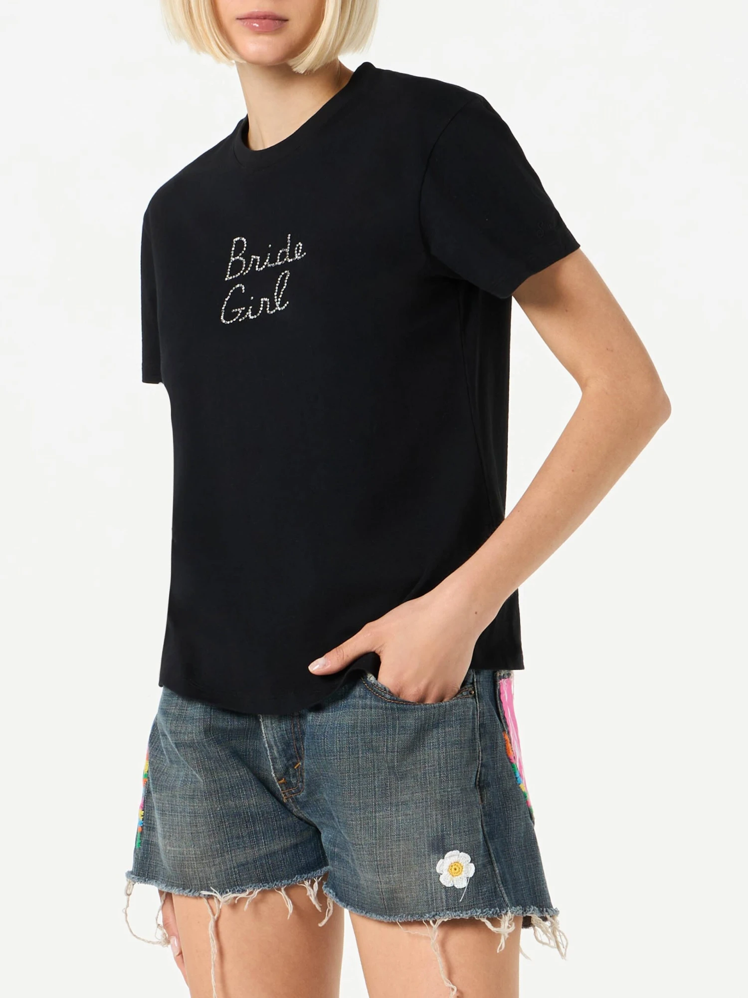 MC2 Saint Barth Woman Cotton T-shirt With Bride Girl Rhinestone Embroidery 4 MC2 Saint Barth Woman Cotton T-shirt With Bride Girl Rhinestone Embroidery - Image 2