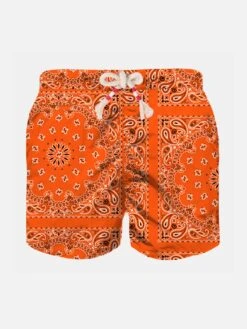 MC2 Saint Barth Boy Swim Shorts With Orange Bandanna Print