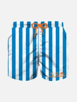 MC2 Saint Barth Boy Swim Shorts With White And Bluette Stripes