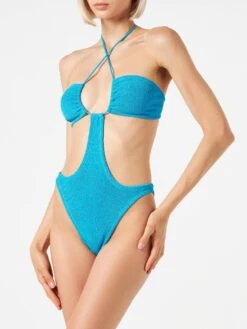 Alternative view of MC2 Saint Barth Light Blue Lurex Crinkle Trikini Swimsuit