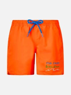 MC2 Saint Barth Boy Comfort Swim Shorts With Stai Calmo Lo Dici Al Mare Embroidery
