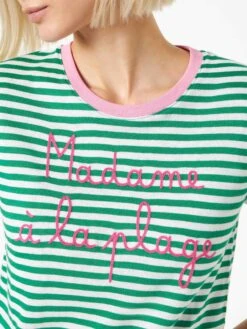 Alternative view of MC2 Saint Barth Green Cotton T-shirt With Madame à La Plage Embroidery