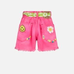 Alternative view of MC2 Saint Barth Girl Fluo Pink Upcycled Denim Shorts With Embroidery
